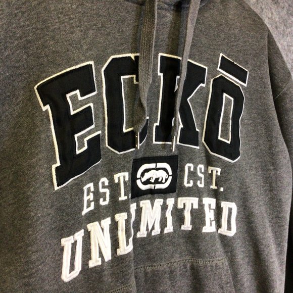 Vintage Ecko Unlimited Hoodie Mens L Gray Sweatshirt Embroider Logo Pullover Y2K - Picture 2 of 11